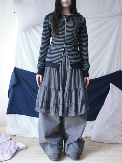 ang project Korean Style Ruffled Layered Look Straight Leg Elastic Waist Women&