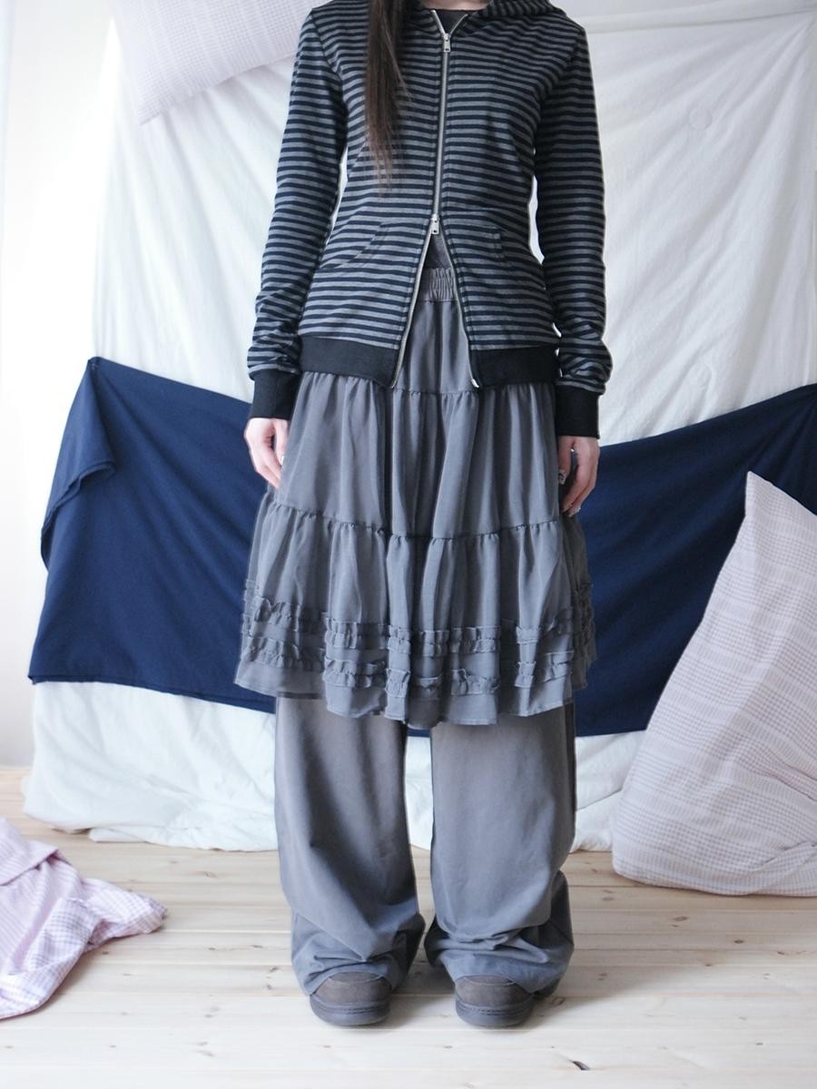 ang project Korean Style Ruffled Layered Look Straight Leg Elastic Waist Women&