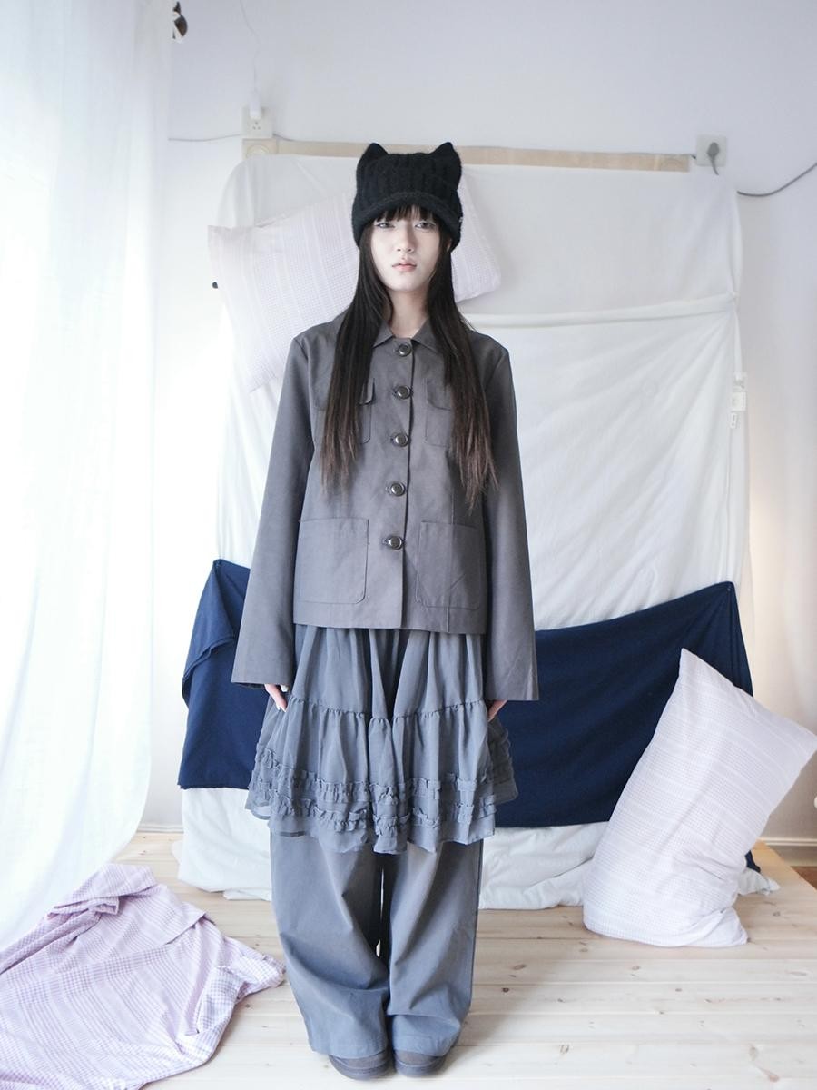 ang project Korean Style Ruffled Layered Look Straight Leg Elastic Waist Women&