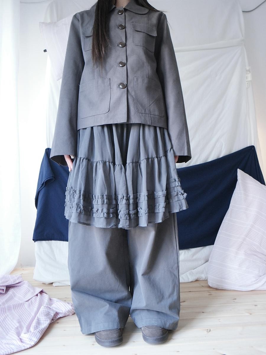 ang project Korean Style Ruffled Layered Look Straight Leg Elastic Waist Women&