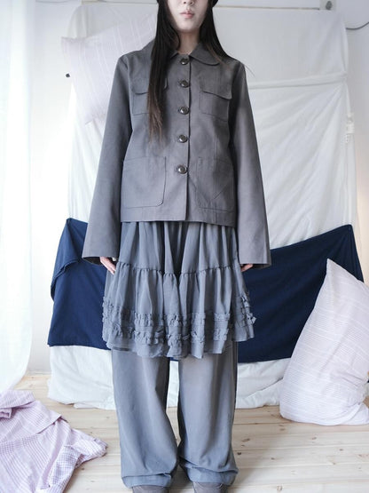 ang project Korean Style Ruffled Layered Look Straight Leg Elastic Waist Women&