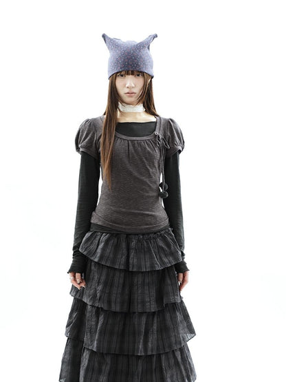 ang project Korean Tie Spliced Striped Layered Colorblock Women&