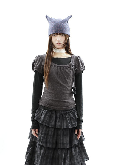 ang project Korean Tie Spliced Striped Layered Colorblock Women&