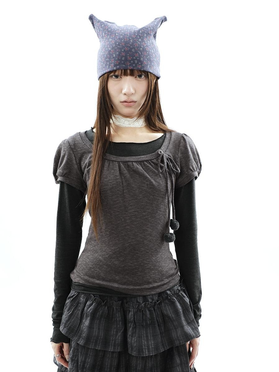 ang project Korean Tie Spliced Striped Layered Colorblock Women&