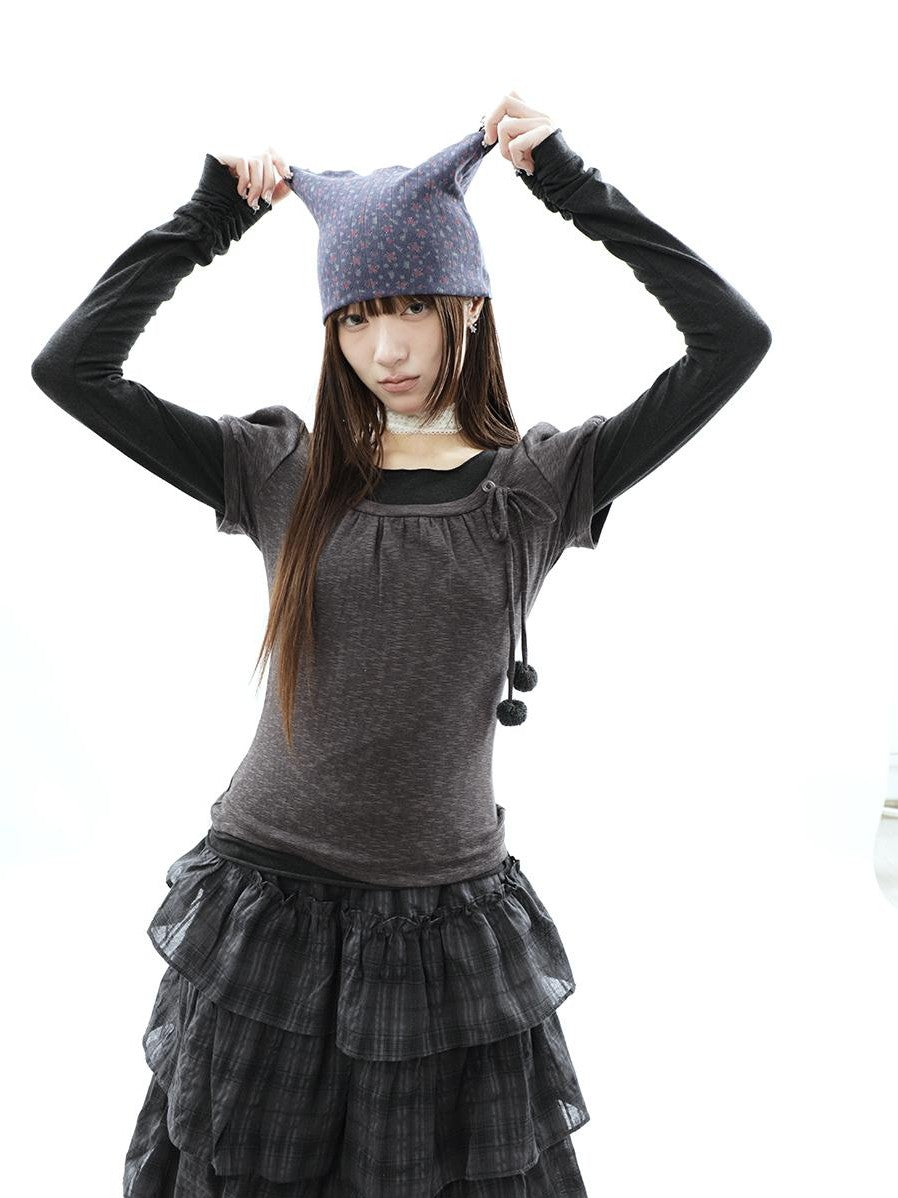 ang project Korean Tie Spliced Striped Layered Colorblock Women&