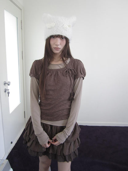 ang project Korean Tie Spliced Striped Layered Colorblock Women&