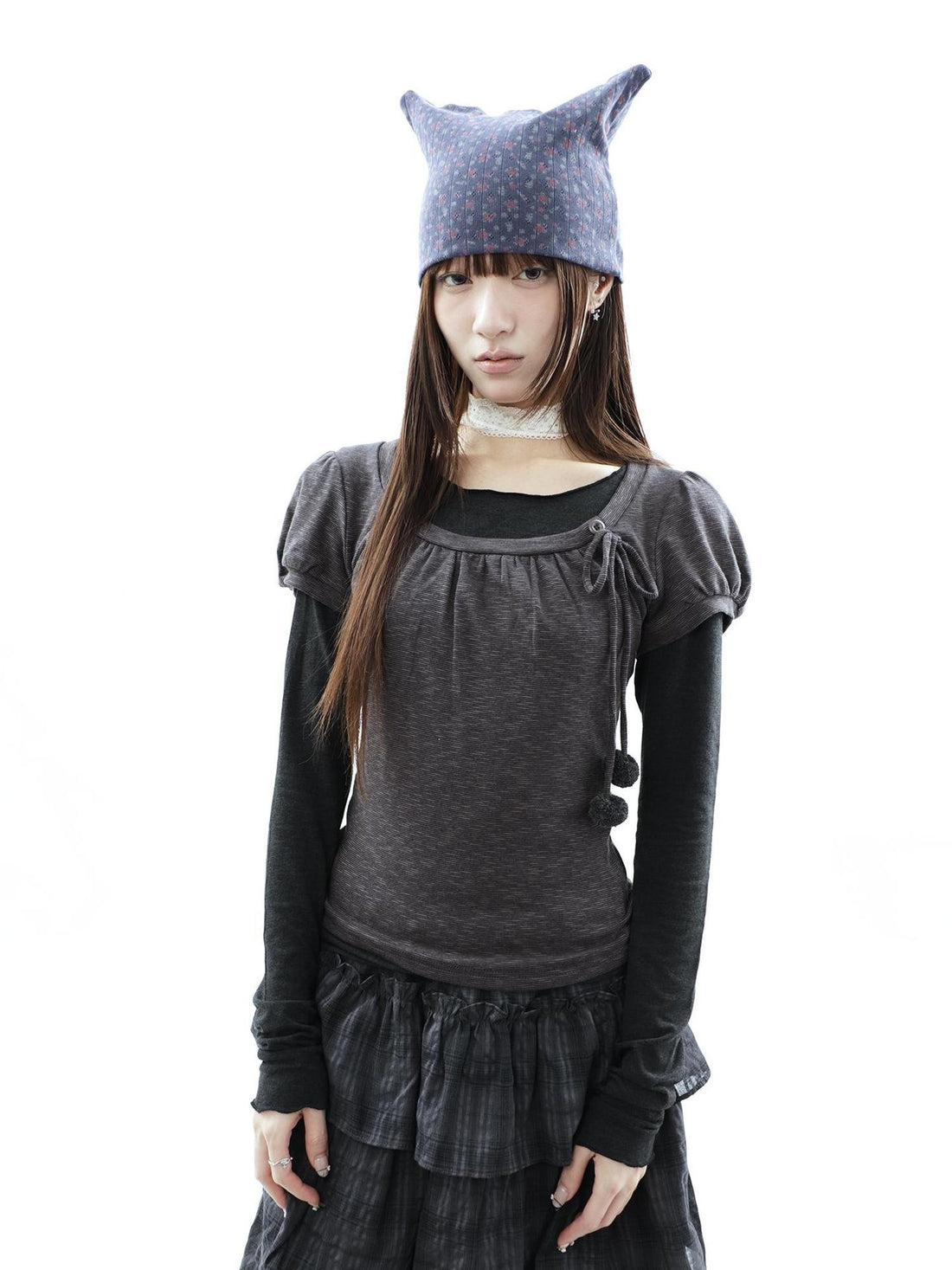 ang project Korean Tie Spliced Striped Layered Colorblock Women&