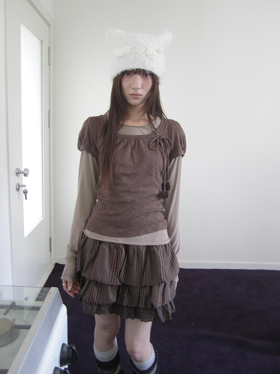 ang project Korean Tie Spliced Striped Layered Colorblock Women&