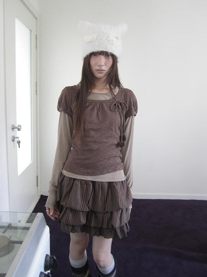 ang project Korean Tie Spliced Striped Layered Colorblock Women&