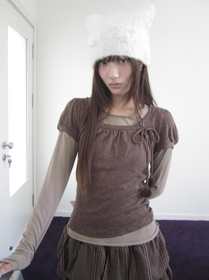 ang project Korean Tie Spliced Striped Layered Colorblock Women&