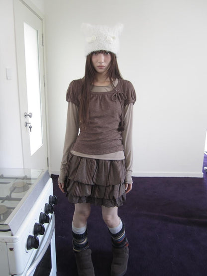 ang project Korean Tie Spliced Striped Layered Colorblock Women&