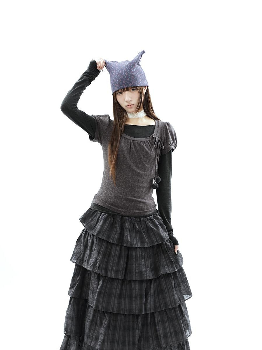 ang project Korean Tie Spliced Striped Layered Colorblock Women&