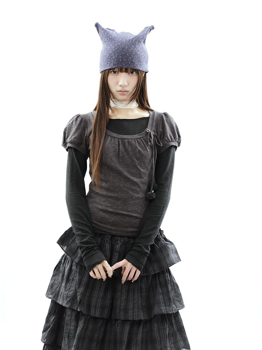 ang project Korean Tie Spliced Striped Layered Colorblock Women&