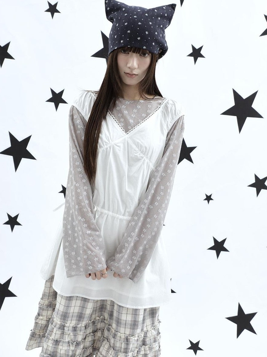 ang project Korean V-neck Lace Up Waist Cinching Ruffle Spliced Sleeveless Women&