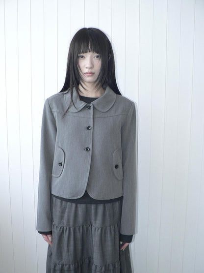 ang project Korean Vintage Button Lapel Straight Fit Long Sleeve Women&