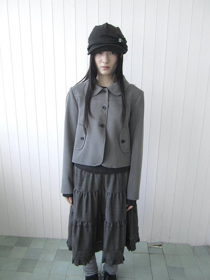 ang project Korean Vintage Button Lapel Straight Fit Long Sleeve Women&