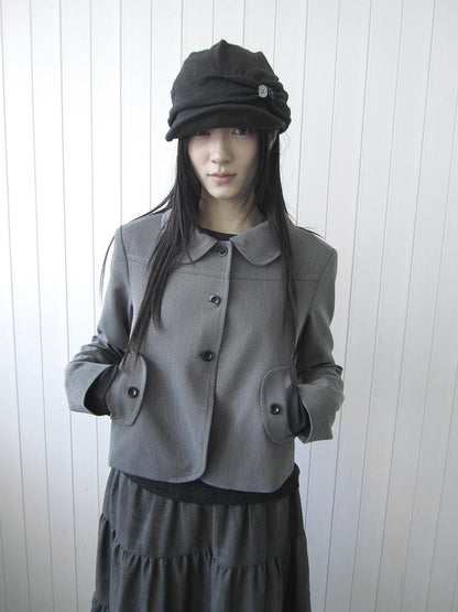 ang project Korean Vintage Button Lapel Straight Fit Long Sleeve Women&