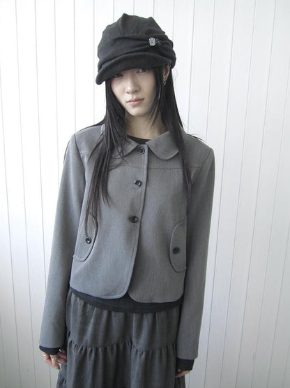 ang project Korean Vintage Button Lapel Straight Fit Long Sleeve Women&
