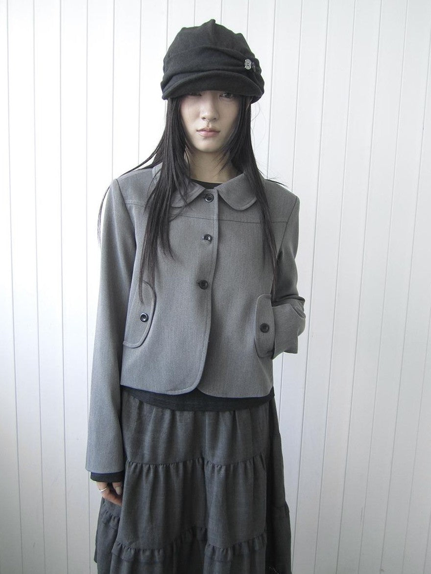 ang project Korean Vintage Button Lapel Straight Fit Long Sleeve Women&