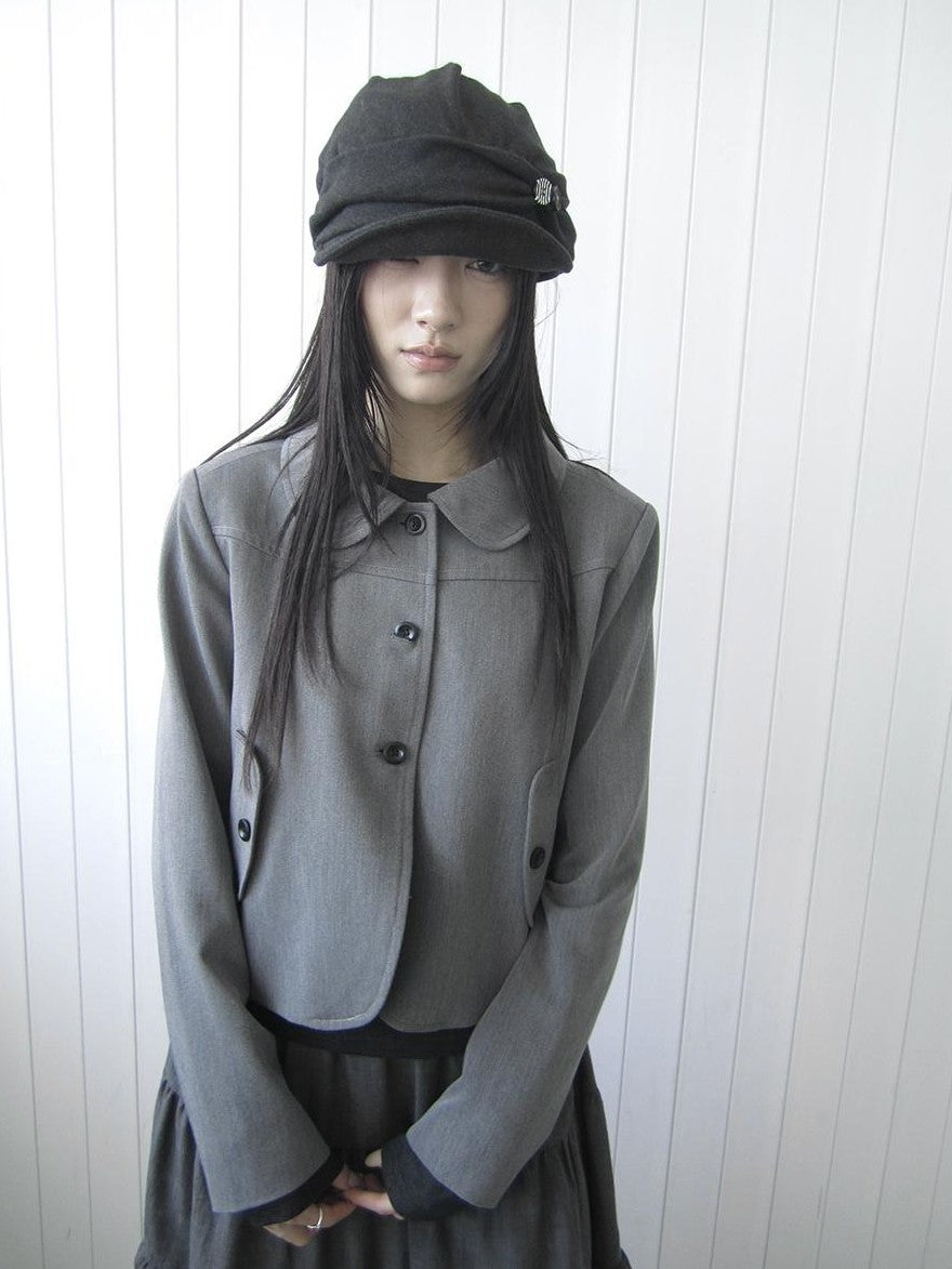 ang project Korean Vintage Button Lapel Straight Fit Long Sleeve Women&