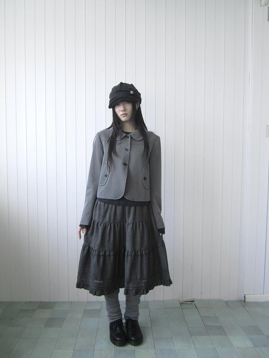 ang project Korean Vintage Button Lapel Straight Fit Long Sleeve Women&