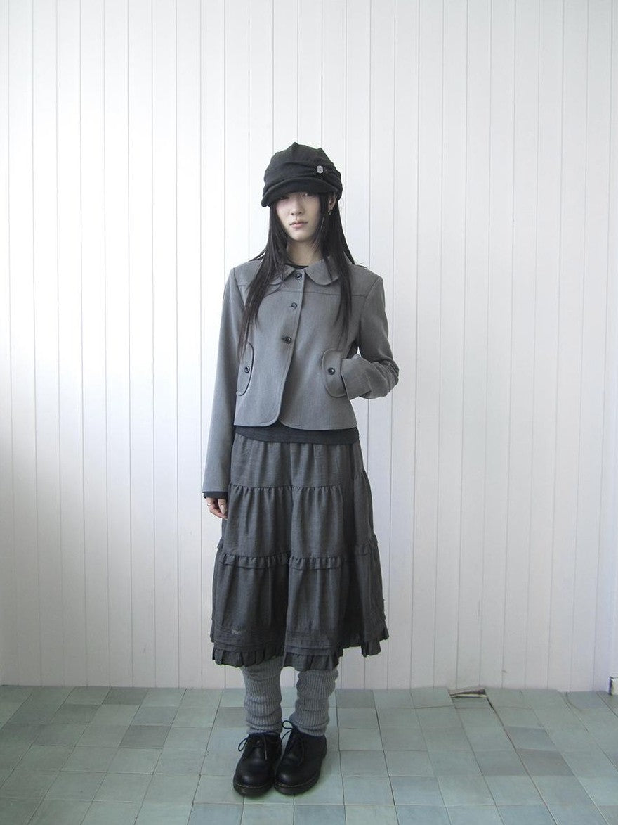 ang project Korean Vintage Button Lapel Straight Fit Long Sleeve Women&