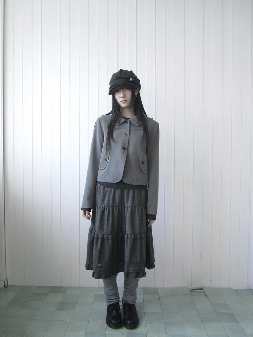 ang project Korean Vintage Button Lapel Straight Fit Long Sleeve Women&