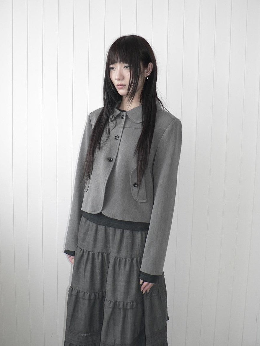 ang project Korean Vintage Button Lapel Straight Fit Long Sleeve Women&