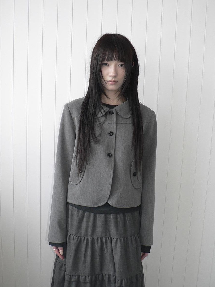 ang project Korean Vintage Button Lapel Straight Fit Long Sleeve Women&