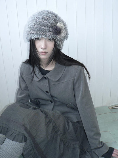ang project Korean Vintage Button Lapel Straight Fit Long Sleeve Women&