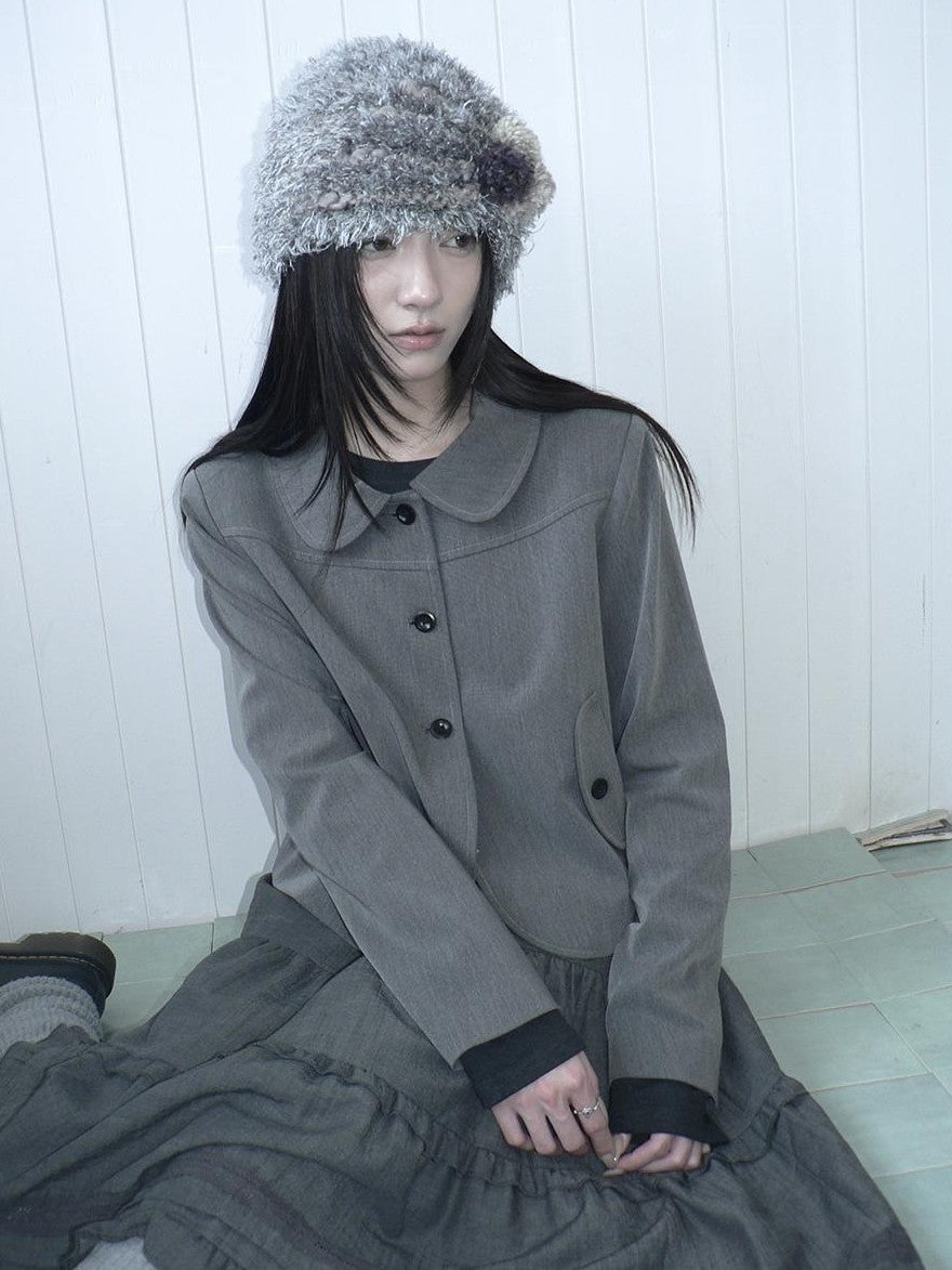 ang project Korean Vintage Button Lapel Straight Fit Long Sleeve Women&