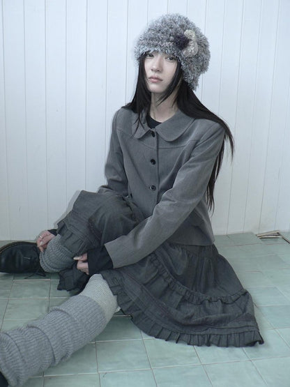 ang project Korean Vintage Button Lapel Straight Fit Long Sleeve Women&