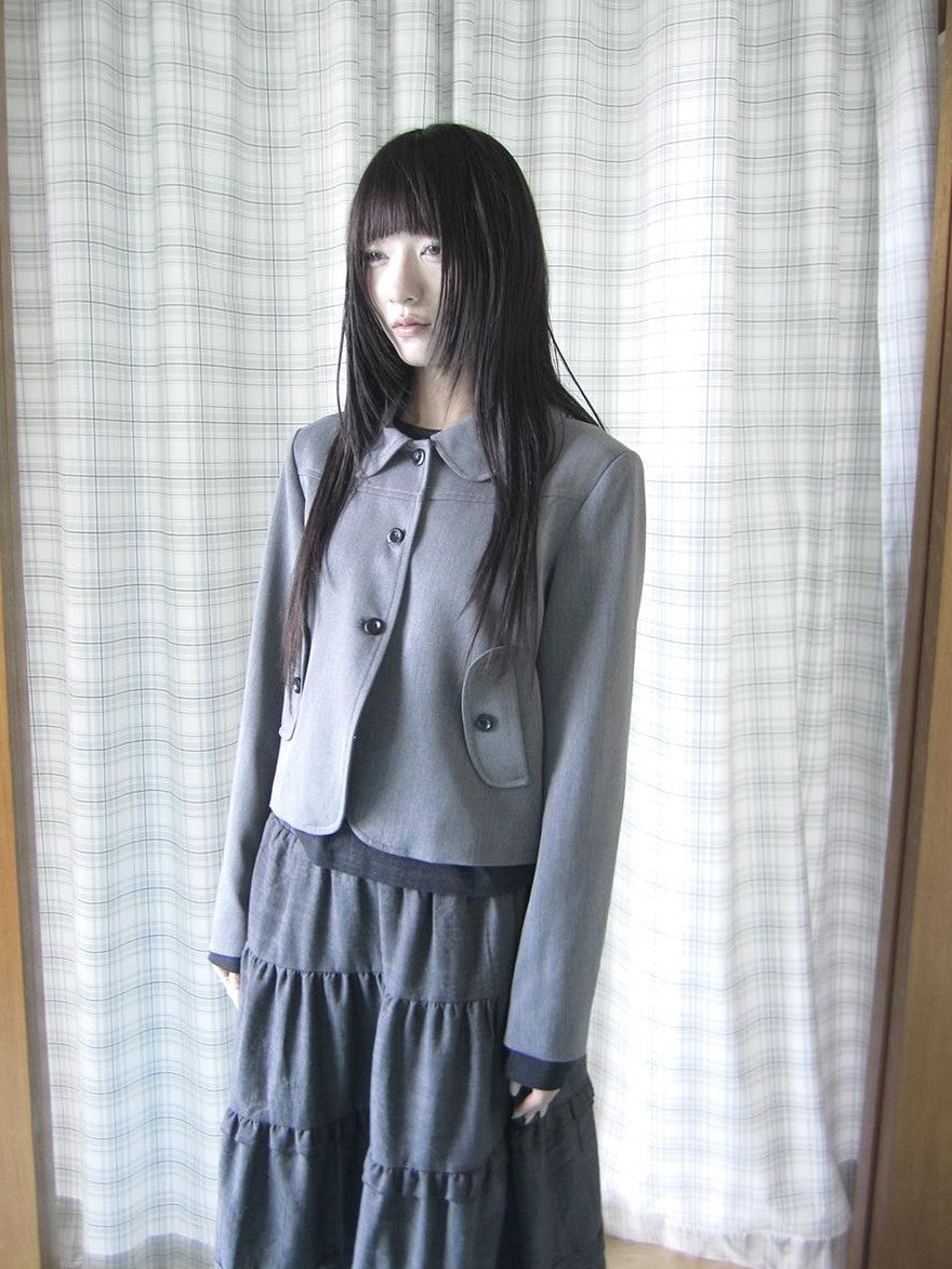 ang project Korean Vintage Button Lapel Straight Fit Long Sleeve Women&