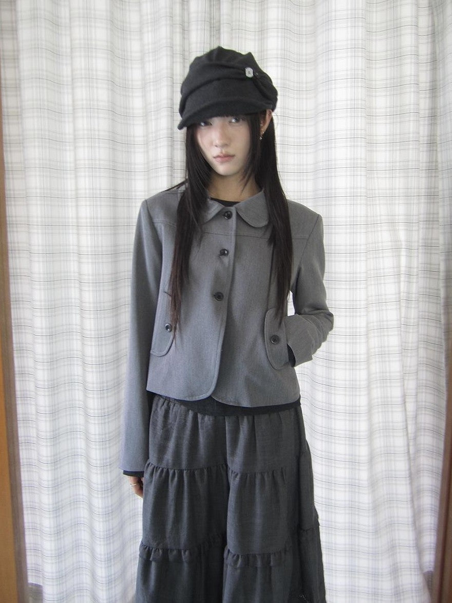 ang project Korean Vintage Button Lapel Straight Fit Long Sleeve Women&