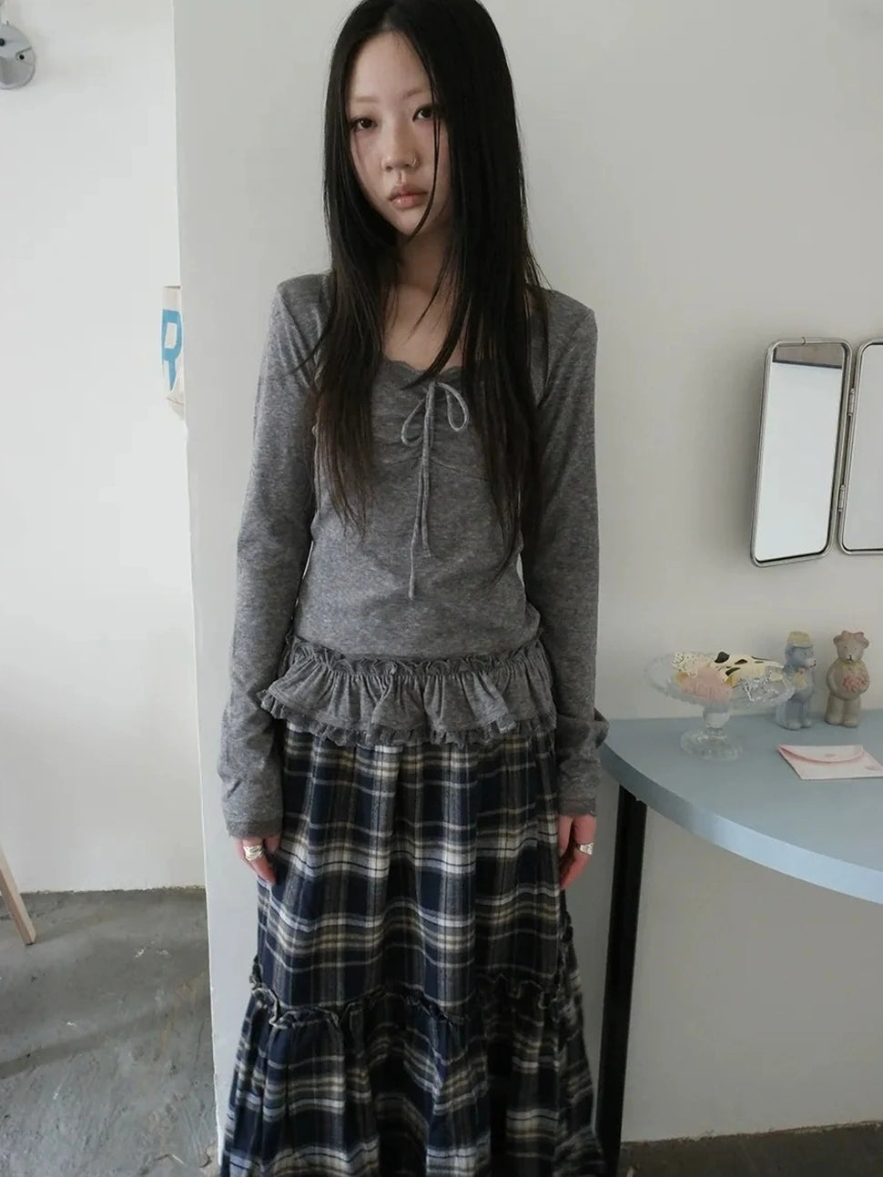 ang project Lace Bow Tie Ruffle Sleeve Tee T-shirt