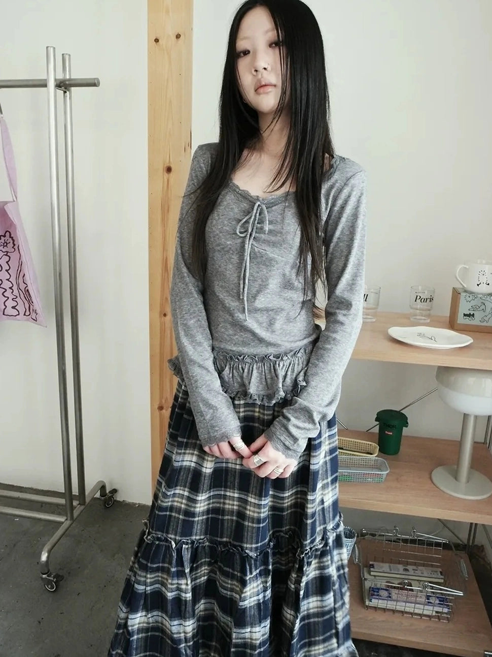 ang project Lace Bow Tie Ruffle Sleeve Tee T-shirt