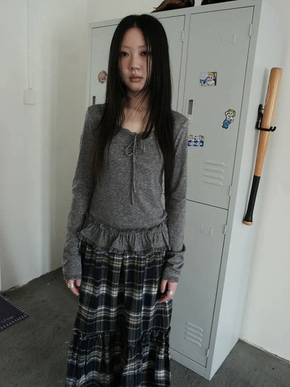 ang project Lace Bow Tie Ruffle Sleeve Tee T-shirt