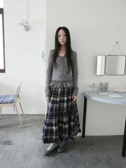 ang project Lace Bow Tie Ruffle Sleeve Tee T-shirt