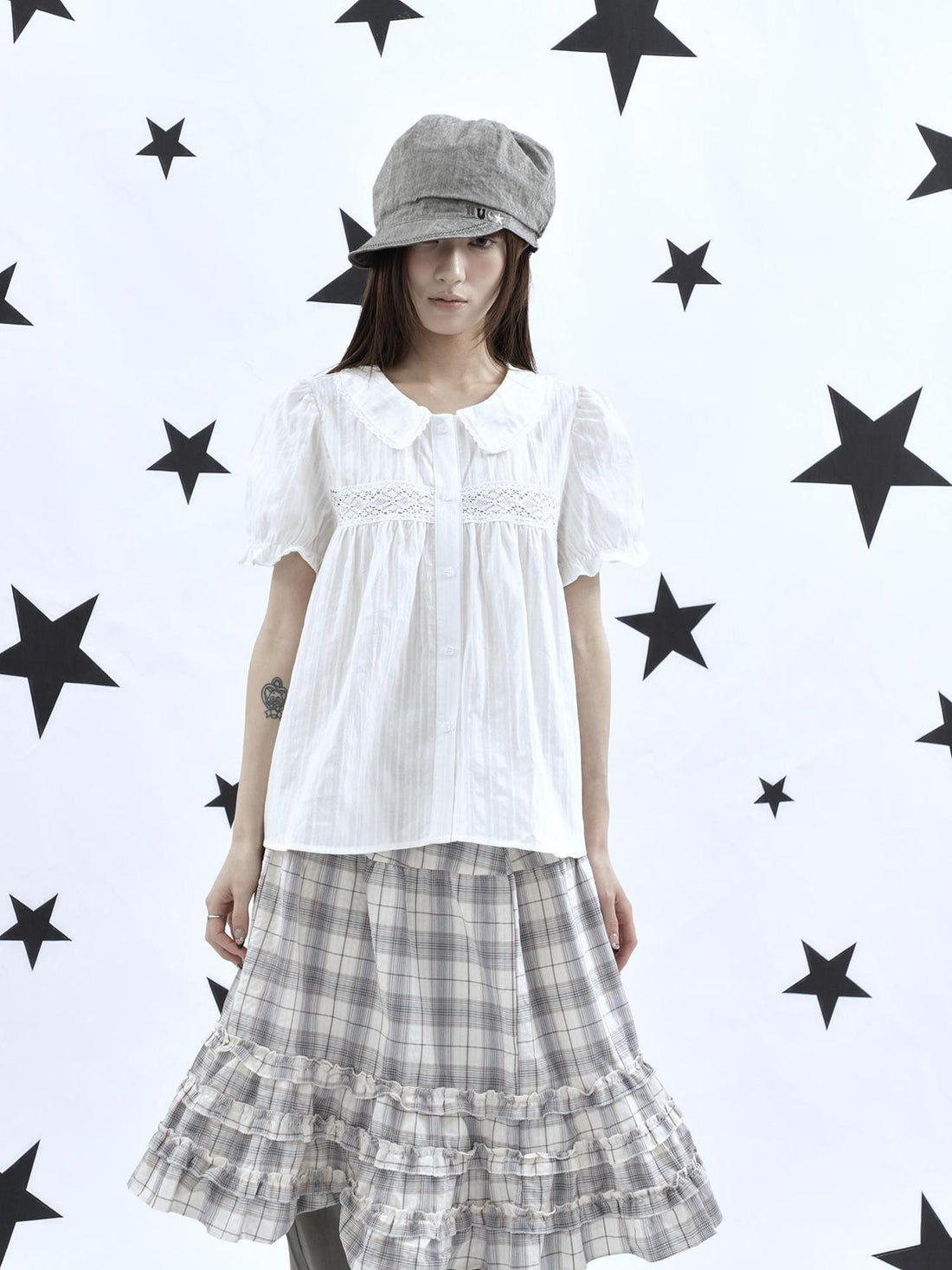 ang project Lace Cutout Patchwork Scallop Collar Korean Women&