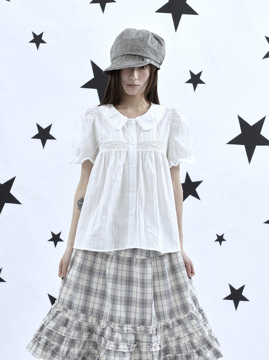 ang project Lace Cutout Patchwork Scallop Collar Korean Women&