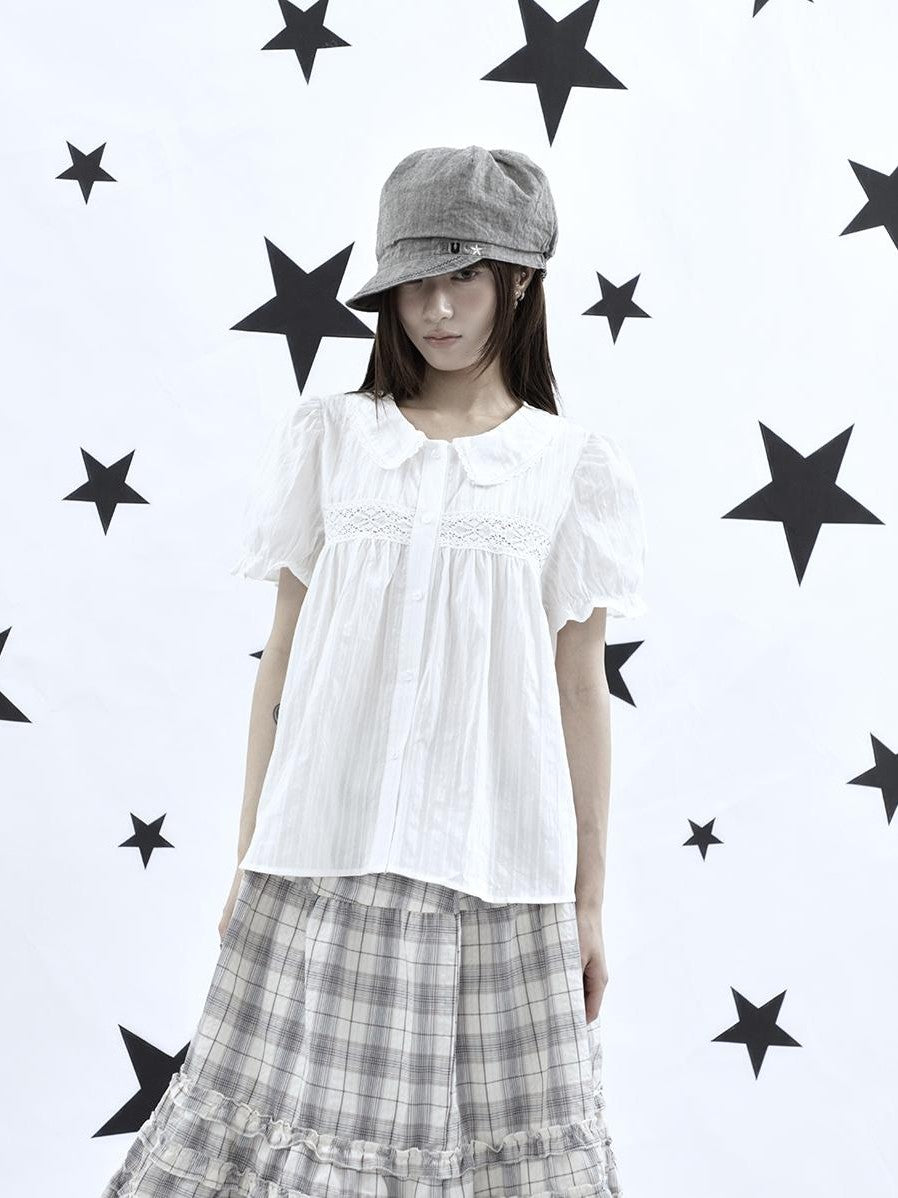 ang project Lace Cutout Patchwork Scallop Collar Korean Women&