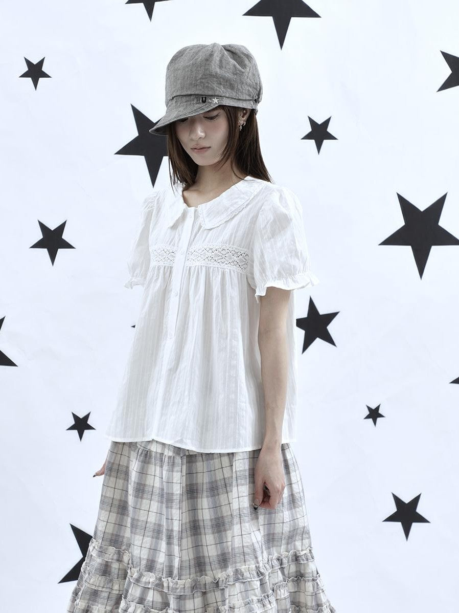 ang project Lace Cutout Patchwork Scallop Collar Korean Women&