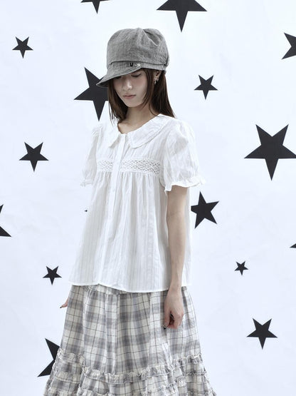ang project Lace Cutout Patchwork Scallop Collar Korean Women&