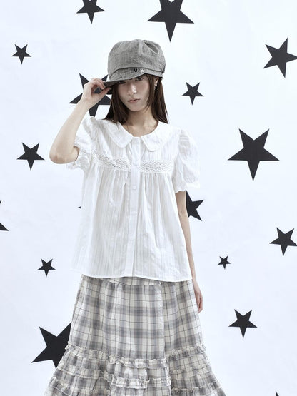 ang project Lace Cutout Patchwork Scallop Collar Korean Women&