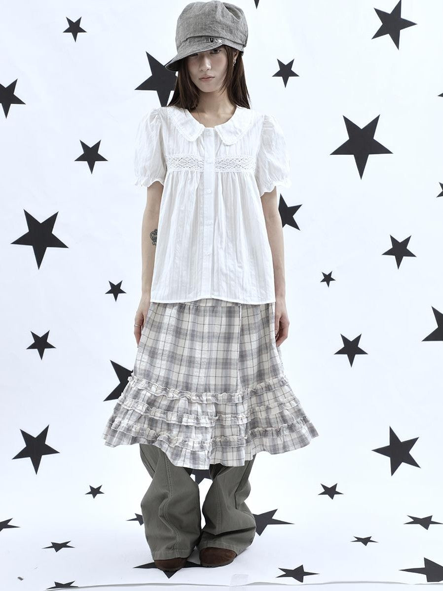 ang project Lace Cutout Patchwork Scallop Collar Korean Women&