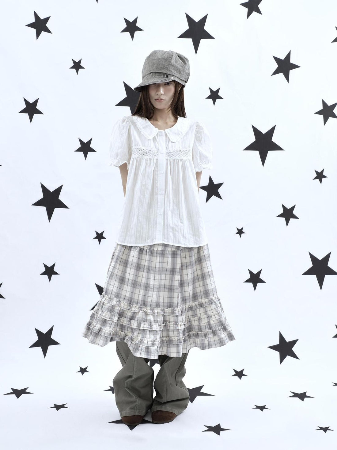 ang project Lace Cutout Patchwork Scallop Collar Korean Women&