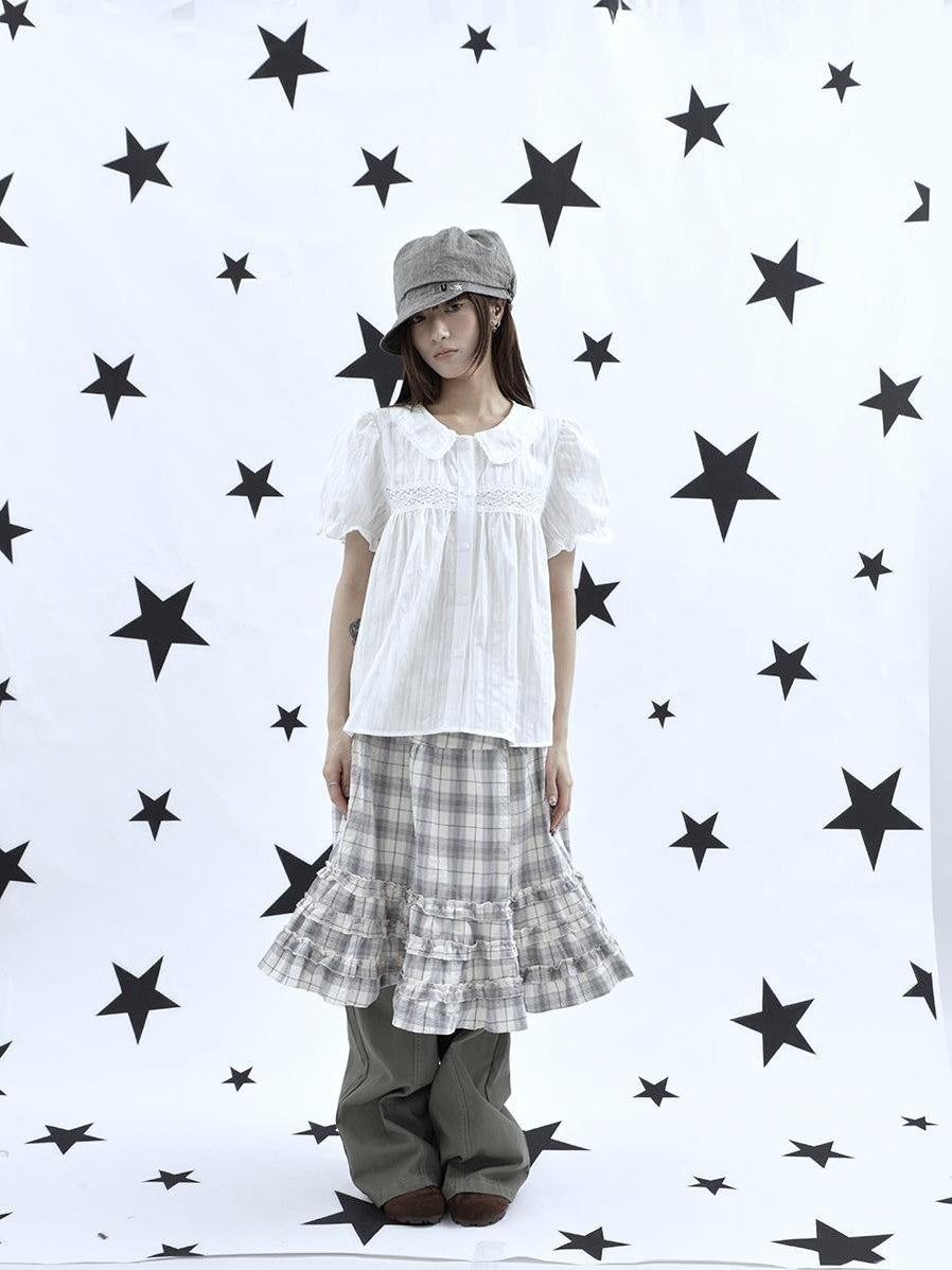 ang project Lace Cutout Patchwork Scallop Collar Korean Women&