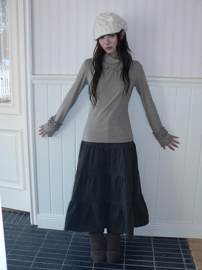 ang project Lace Panel Ruffle Trim High Neck Women&