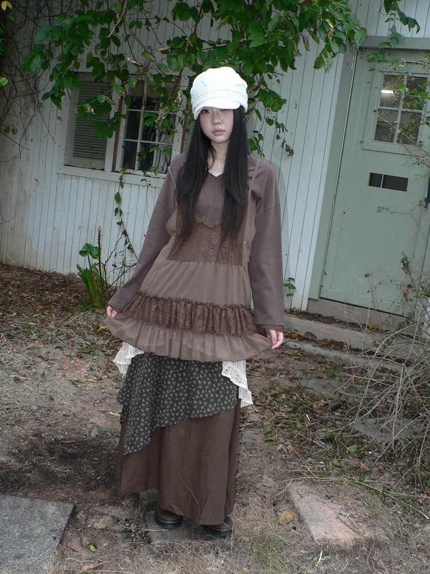 ang project Lace Print V-neck Camisole And Long Sleeve Loose Women&