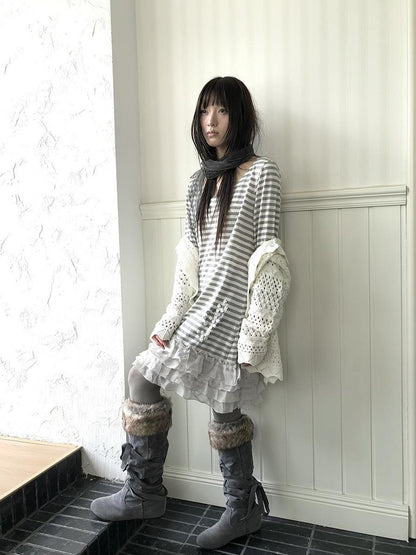 ang project Lace Tiered Skirt U Neck Women&